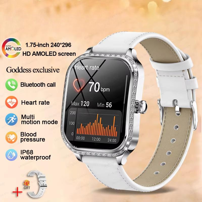 2025 New Fashion Smart 1.75" HD Display Watch Women AMOLED Curved Screen IP68 Waterproof Health Call Smartwatch Apple Watch Ladies for Lady Gift