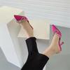 Summer New Rhinestone Bow Pointed Head Bag Head Empty Thin Heel High Heel Large Size Catwalk Slippers Women