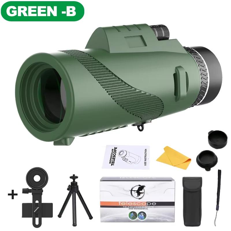 80x100 Monocular Telescope with Tripod and Phone Clip with Colour Gift Box for Outdoor Camping Hiking