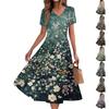 Women's Summer Casual Fashion Print Pocket Short Sleeve V-Neck Swing Dress