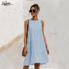 2022 летнее женское платье-жилет трапециевидной формы, хлопковое повседневное платье миди без рукавов с круглым вырезом, большой свободный вечерний сарафан Vestidos 20995