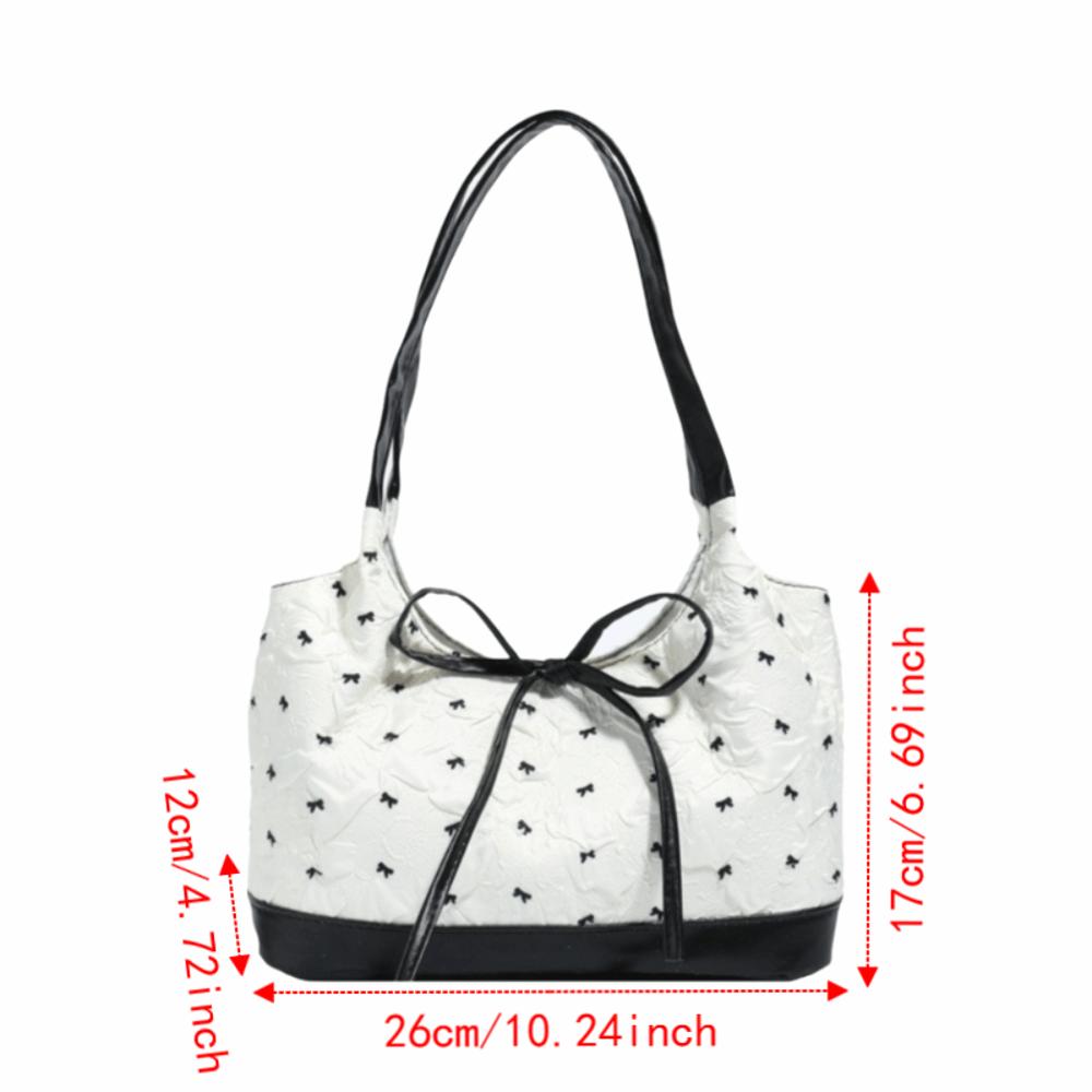 Simple Style Sweet Shoulder Bag Portable Contrast Handbags Gift Bowknot Underarm Bag Daily Use