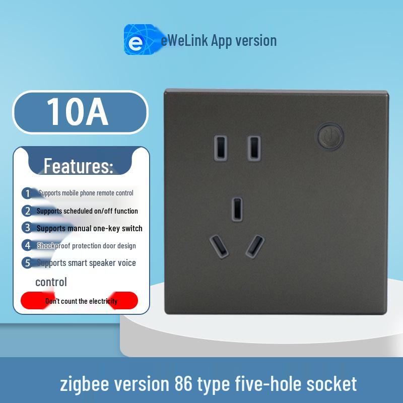 eWeLink Smart WiFi Wall Socket 86 Type 10A - Remote, Voice-Controlled App for Mobile