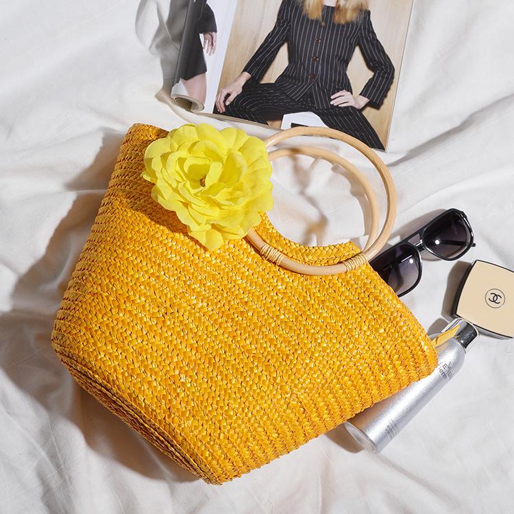 2025 Плетеная сумка из пшеничной соломы с деревянной ручкой - Женский пасторальный стиль Ин Мори-гёрл