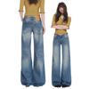 American retro washed old design wide-leg jeans women's autumn medium and low waist American loose straight pants