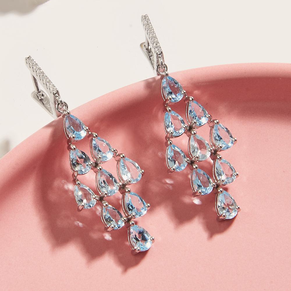 Легкие роскошные серьги с великолепным дизайном и натуральным небесно-голубым топазом для женщин, серебро 925 пробы, городская мода, изысканные ювелирные изделия