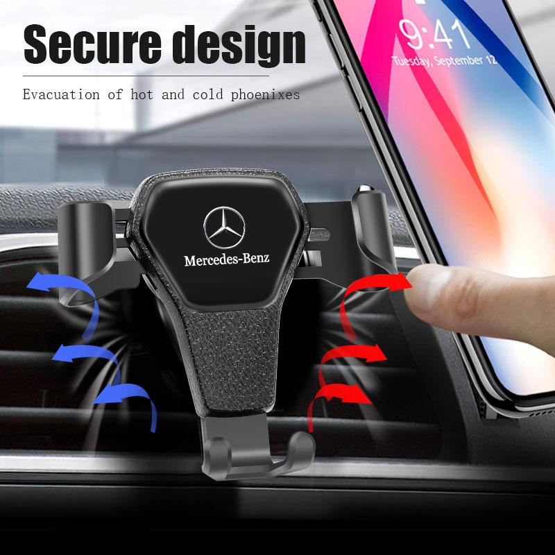 Gravity Auto Lock Car Air Vent Phone Holder Leather Texture For Mercedes Benz AMG W204 W205 W203 W211 W212 W213 W201 W210 W168 CA1