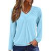 Women's Casual Fashion V-Neck Raglan Pleated Solid Color Long Sleeve Top
