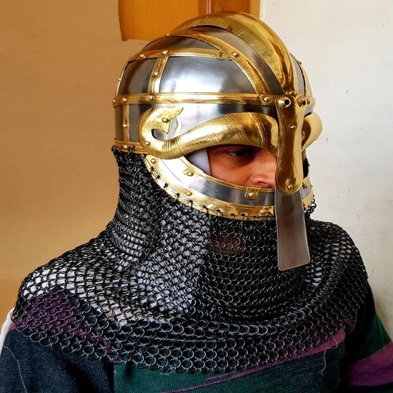 Viking Chainmail Helmet Vandal Medusa Steel and Brass Helmet Hand-Forged Chainmail Armor Medieval Warrior Gift