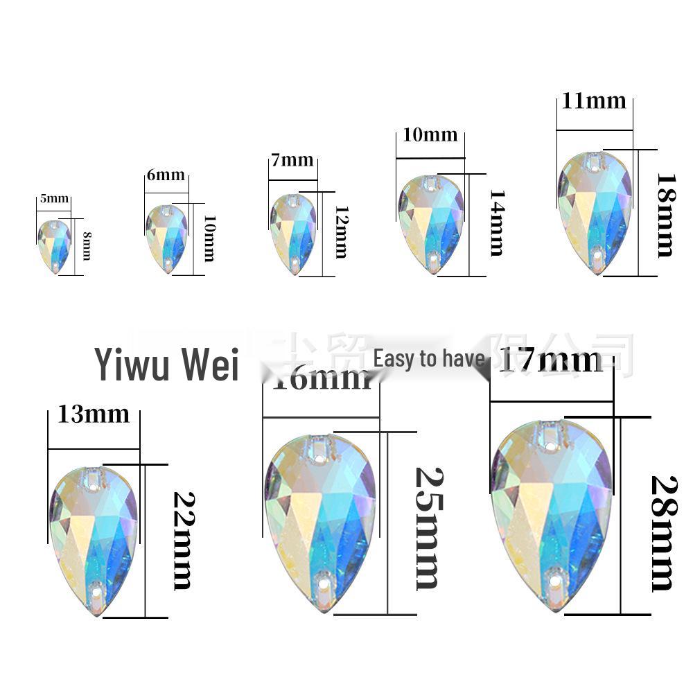 K9 Мягкий Пришивной Страз Капля Плоская спинка AB Камень, Два отверстия Неправильной формы Цветной для DIY.