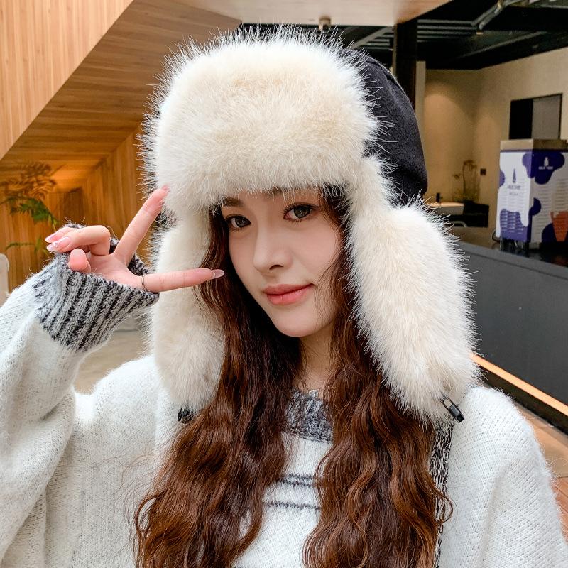 New Autumn and Winter Lei Feng Hat Thick Plush Hat for Women In Winter Warm Imitation Fur Cold Proof Ear Protection Hat