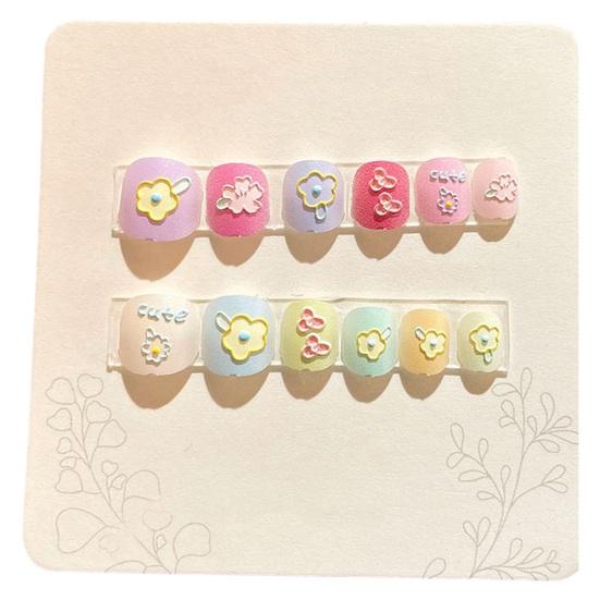 Yousheng 12 шт. детские мультяшные накладные ногти милый рождественский тематический узор с тиснением на ногтях самоклеящиеся накладные ногти DIY художественное украшение