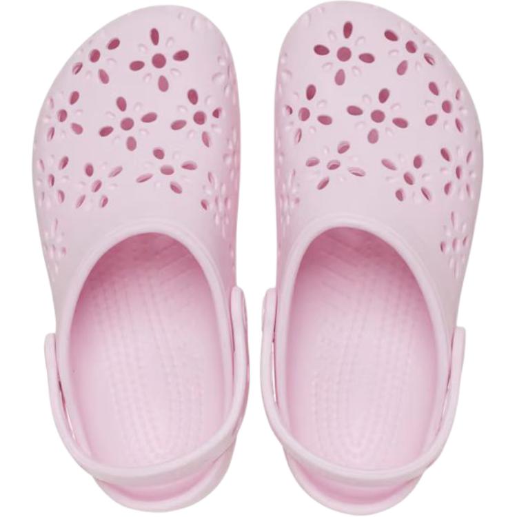 Crocs Классические клоги с цветочной перфорацией, дышащие, легкие, с амортизацией, низкие, детские сандалии, розовые, детские