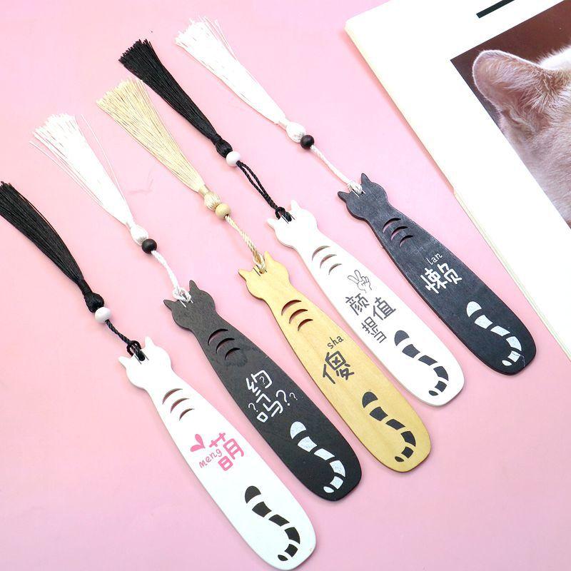 2 шт. деревянные закладки с мультяшным котом и кисточками Kawaii деревянные закладки для студентов, учителей, канцелярские принадлежности, маркер для книг