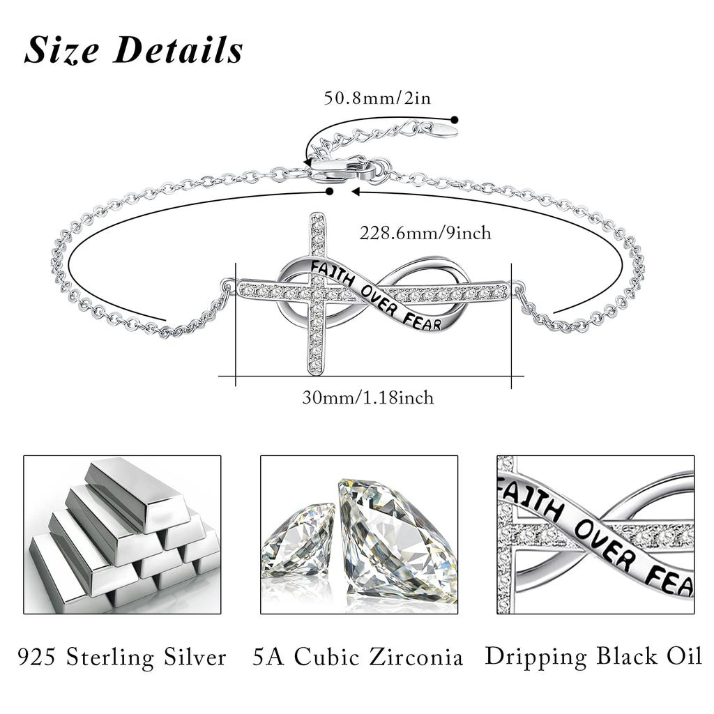 Infinity Cross Anklet Bracelet 925 Sterling Silver Religious Cross Anklet Faith Hope Adjustable Bracelet Cross Jewelry Christmas Gift Daughter Mother