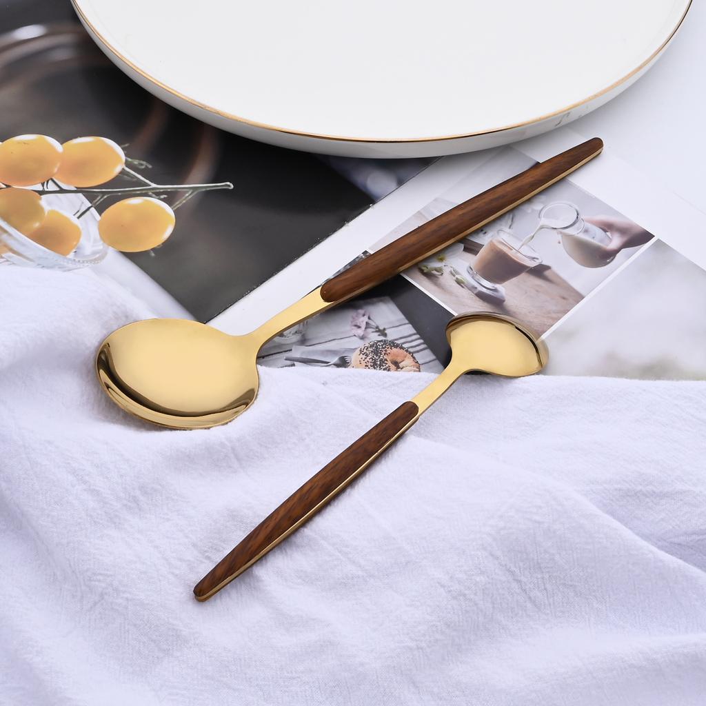 20 шт./5 шт. посуда из нержавеющей стали, нож, вилка, ложка, зеркало, серебристая, золотая, деревянная ручка, посудомоечная машина, кухонные столовые приборы в западном стиле