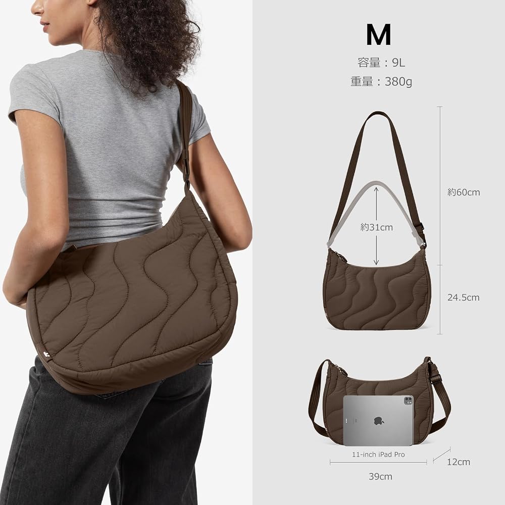 [tomtoc] Women's Shoulder Bag, Large Capacity 9L, Lightweight, Round Shoulder Bag, Compatible with 11-inch iPad Pro M5 2025 and iPad Air, Crescent Sha