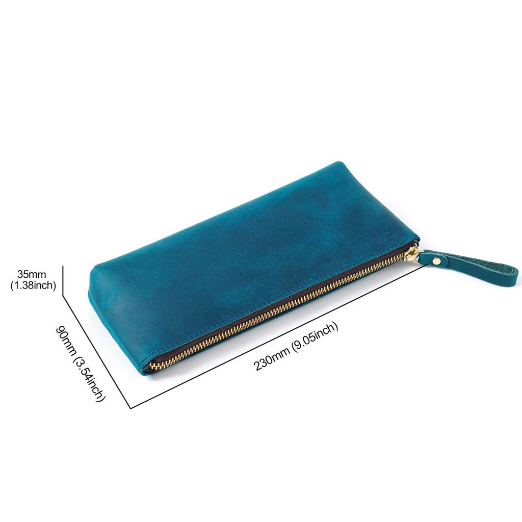 AIGUONIU Genuine Leather Large Capacity Pencil Bag Office School Stationery Pen Pencil Storage Pouch Holder Fountain Pen Case