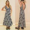 Women's Boho Floral Beach Dress Sleeveless Summer Deep V Neck Maxi Dress Casual Smocked Flowy A-Line Sundress Party Long Dresses for Women
