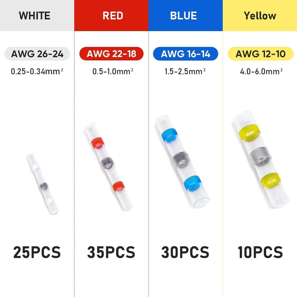 100/120Pcs Solder Seal Wire Heat Shrink Butt Connectors, Waterproof and Insulated Electrical Wire Terminals, Butt Splice