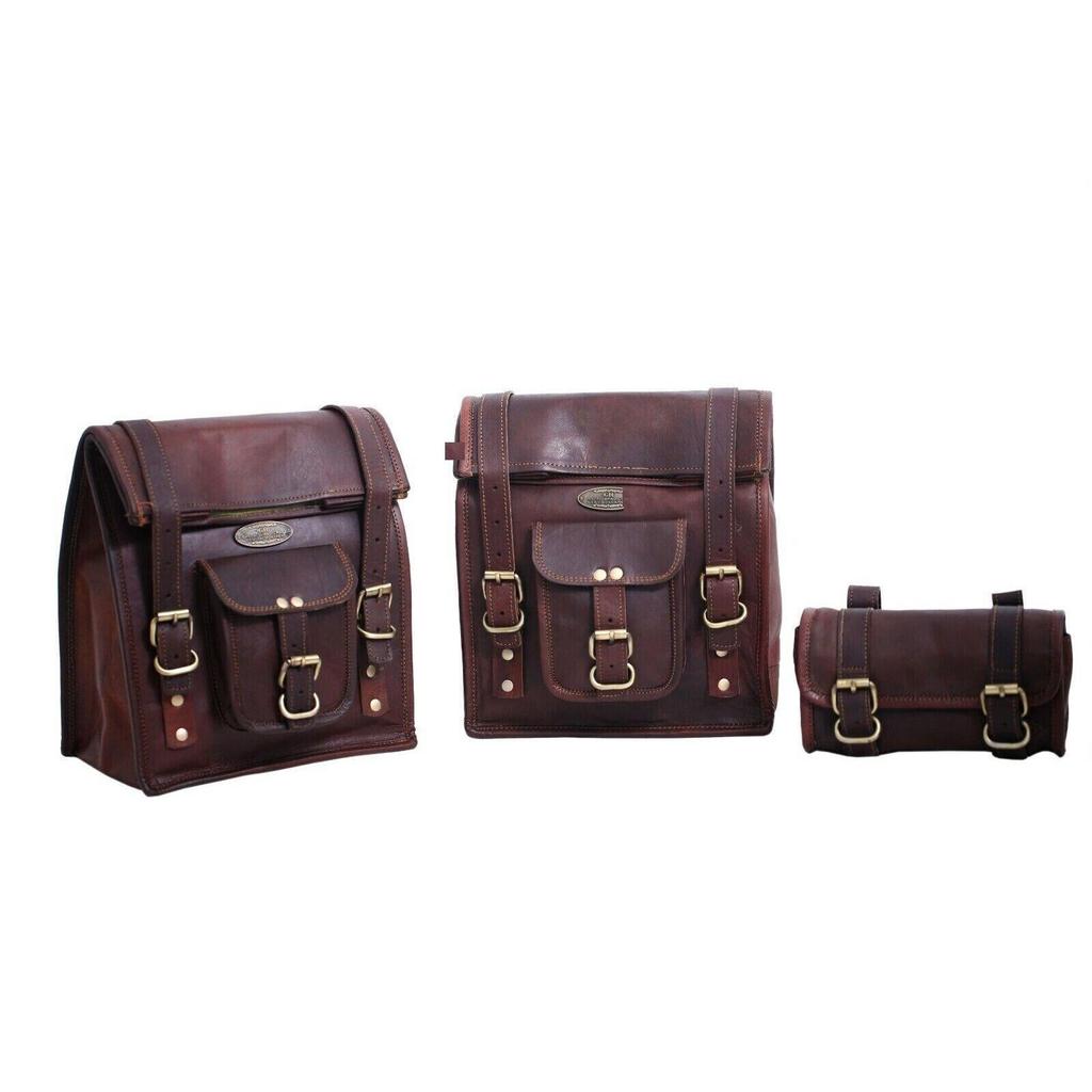 3 боковых сумки для мотоциклов 2, коричневые кожаные седельные сумки, седельные кофры