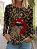 Long Sleeve T Shirt Women 2023 Lip Print Women's Leopard T-shirts Casual Luxury Female Tee Tops Loose Y2k Clothing For Girls