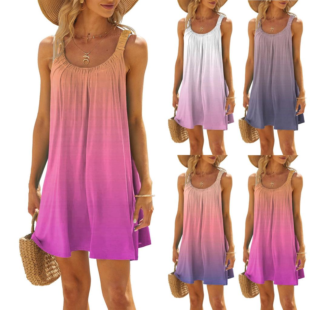 Fashion Summer Sundress For Women Casual Print Sleeveless Cute  Sling Beach Dress