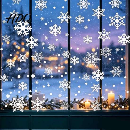 Reusable Winter Decorations 3PCS Christmas Snowflake Static Stickers Cling Decals PVC Holiday Window Clings Home Decoration for Glass Windows