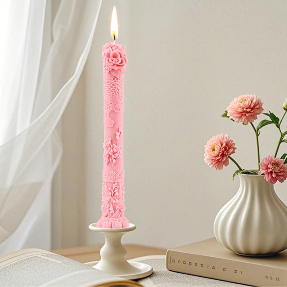 Рельефные силиконовые формы для свечей в виде цветка розы, лилии, длинные гипсовые формы, цилиндрические формы для растений, декор из смолы, пионы, инструменты для мыловарения