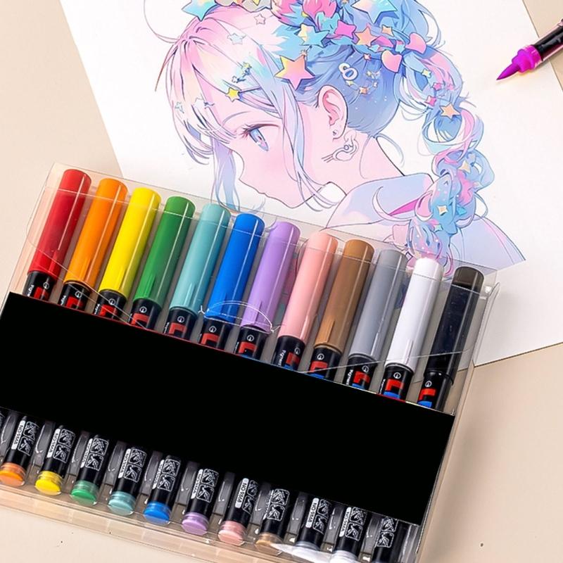 Жидкий акриловый маркер 12/24/36/48 цветов акриловая краска ручка с кистью для рисования на бумаге, дереве, стекле, ткани, металле, камне