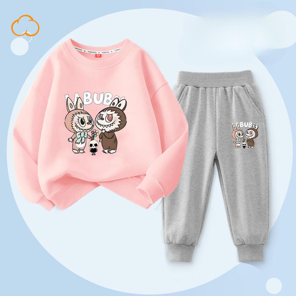 Весенне-осенний детский модный комплект с принтом букета: леггинсы и топ с круглым вырезом для девочек