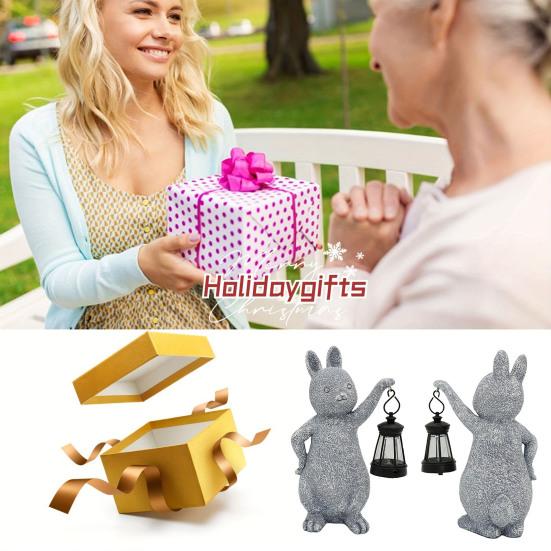 Садовая статуя кролика со светодиодной лампой IP44, водонепроницаемая, с автоматическим включением/выключением, лампа на солнечной энергии, полимерная скульптура кролика, украшение для газона