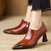 Metal Pointed Temperament Thick Heel Single Shoes Women's Retro Elegant Temperament Versatile Commuting Deep Mouth Side Zipper Fashion Single Shoes