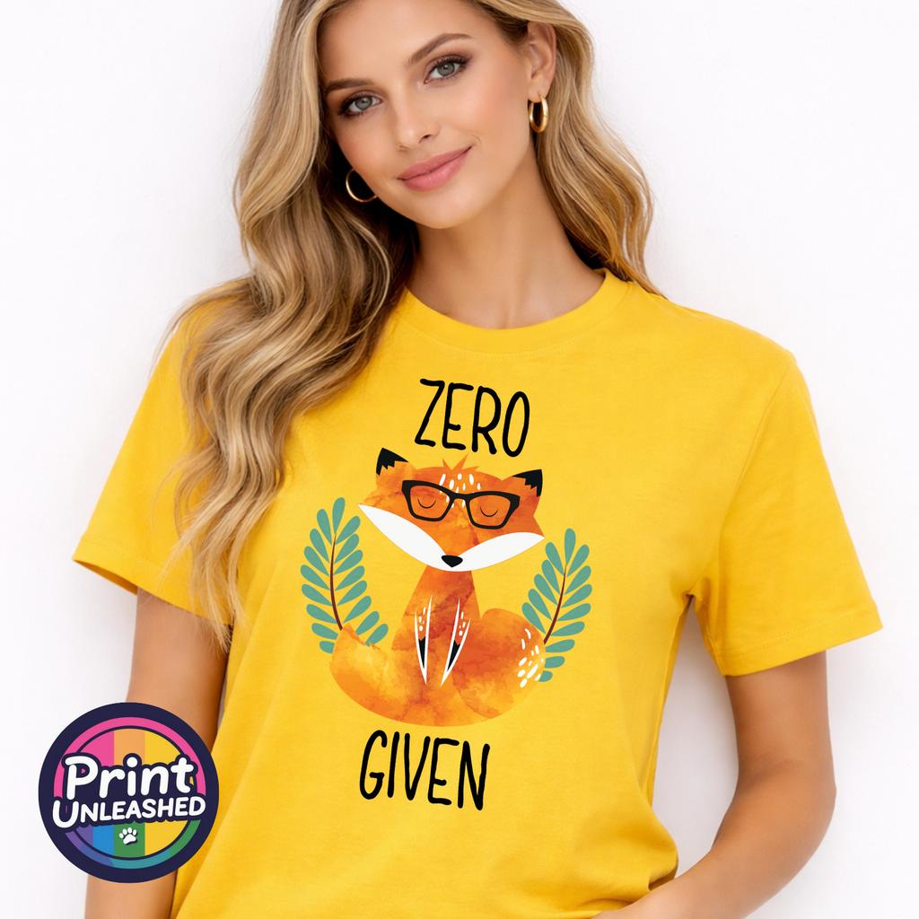 Zero Fox Given Graphic Tee Funny Printed Slogan TShirt Zen Fox Print Fun Gift