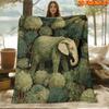 1pc Jungle Elephant Themed Blanket - Soft Flannel Suitable for All Seasons, Cozy Bedspread with Elephant Print, Machine Washable Bedding Gift, 100% Po