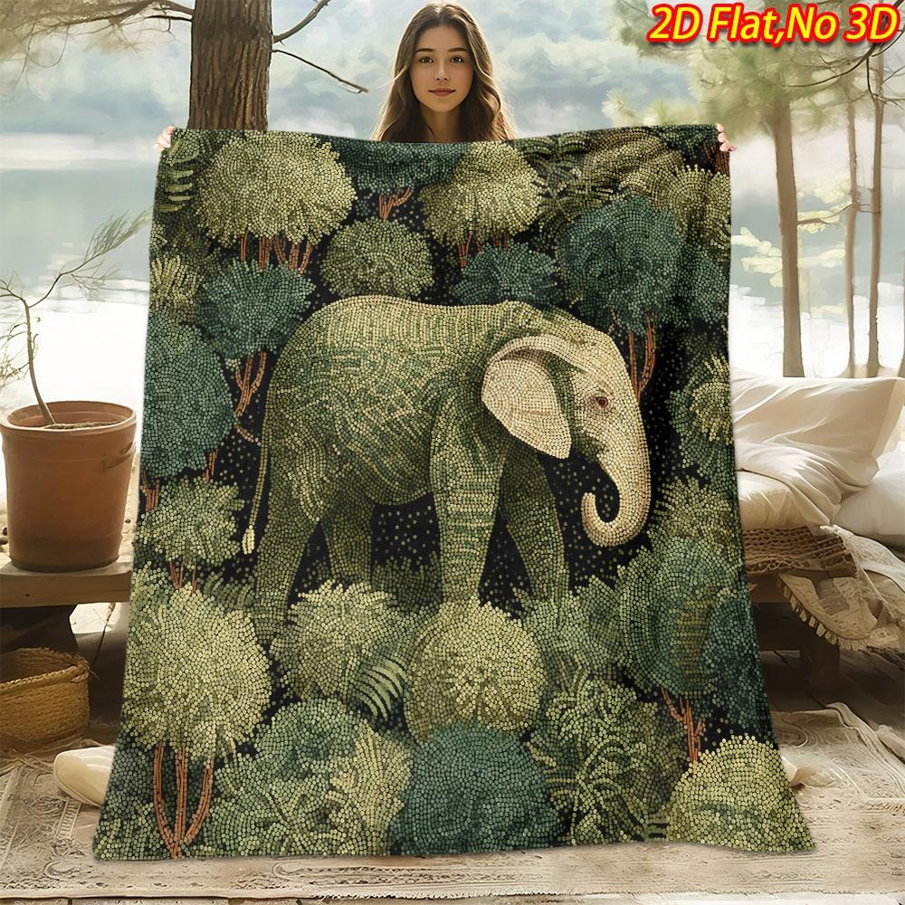 1pc Jungle Elephant Themed Blanket - Soft Flannel Suitable for All Seasons, Cozy Bedspread with Elephant Print, Machine Washable Bedding Gift, 100% Po