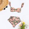 2Pcs/Set Women Summer Bikini Set Bohemia Style Ruffle Sleeve Bandeau Bra High Waist Swim Briefs Set Quick Drying Bathing Suit Swimsuit