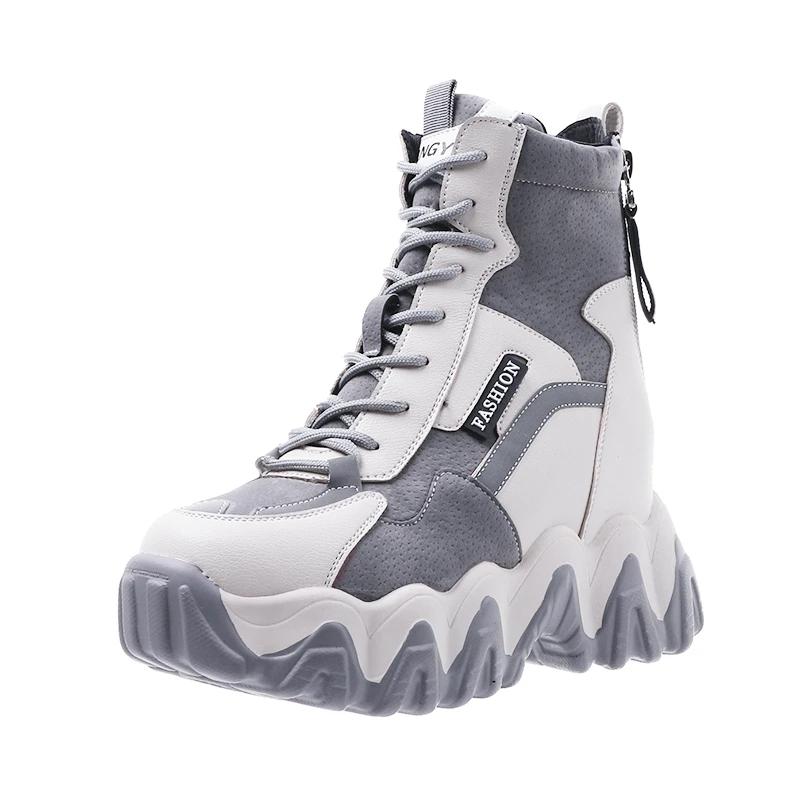 Модные весенние женские ботильоны на толстой подошве, осенние роскошные повседневные ботинки на платформе, женские ботинки на танкетке с каблуком 8 см, женские кроссовки