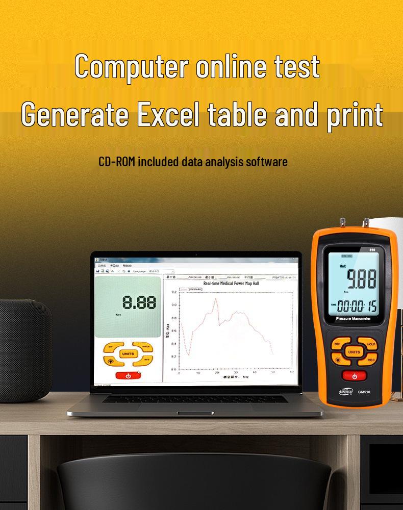 Цифровой дифференциальный манометр и вакуумметр BENETECH для газа и ветра