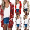 Women's Fashion Loose Casual Pocket Christmas Print Cardigan Jacket Tops