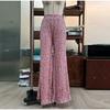 Sexy Women Nightclub Elastic High Waist Casual Loose Wide Leg Glitter Sequin Bell Bottom Pants 2025 New Female Party Trousers