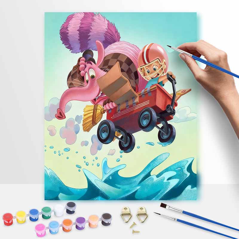 Disney Bing Bong oil painting art painting kit, handmade diy art painting home wall decoration, colorful joyful wagon adventure decor