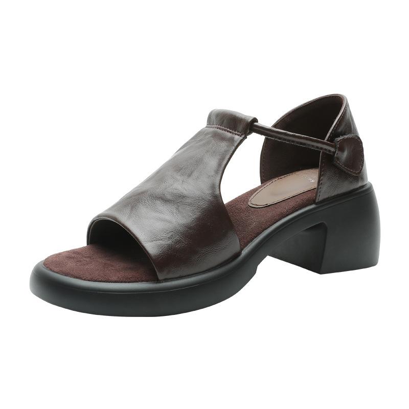 Место!~~ Ретро толстые сандалии на высоком каблуке с открытым носком женские лето 2025 новые маленькие для улицы с юбкой крутые шлепанцы