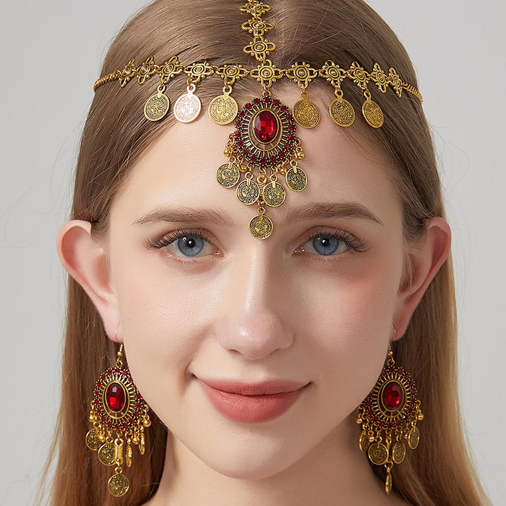 Bohemian Vintage Crystal Rhinestone Head Chain Earrings Set Ethnic Style Hair Accessories for Women