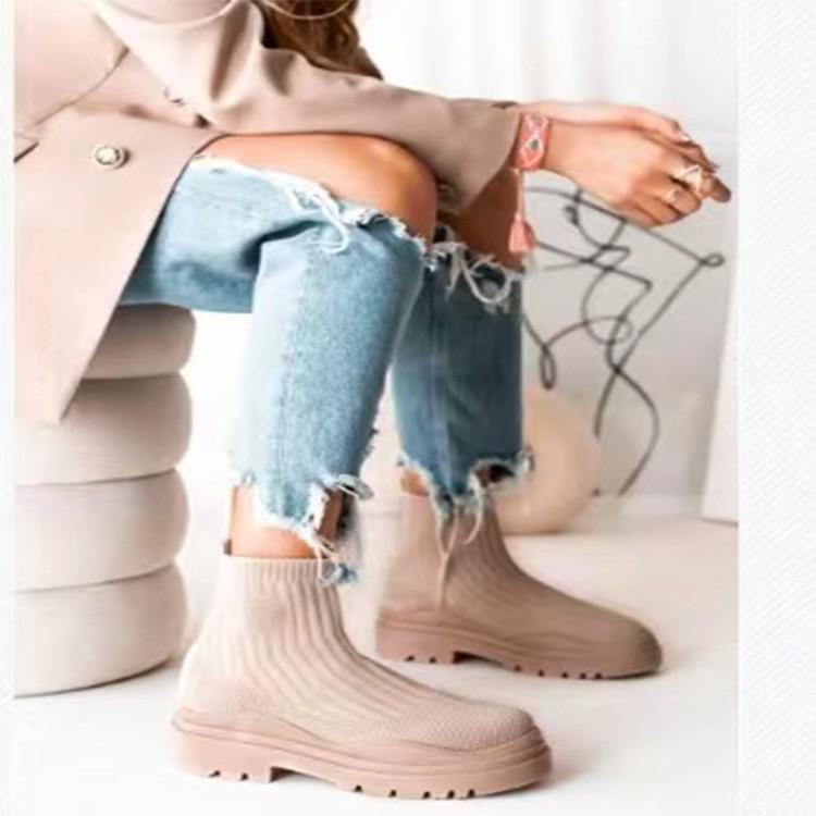 Вязаные эластичные носки-сапоги 2024 года, модные новые модные туфли смешанных цветов на платформе для женщин на осень-зиму