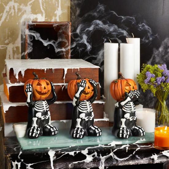 Хэллоуин Украшение Скелет Форма Тыквы Статуи Смола Готический Декор Дом Вечеринка Фестиваль Фигурка Черепа