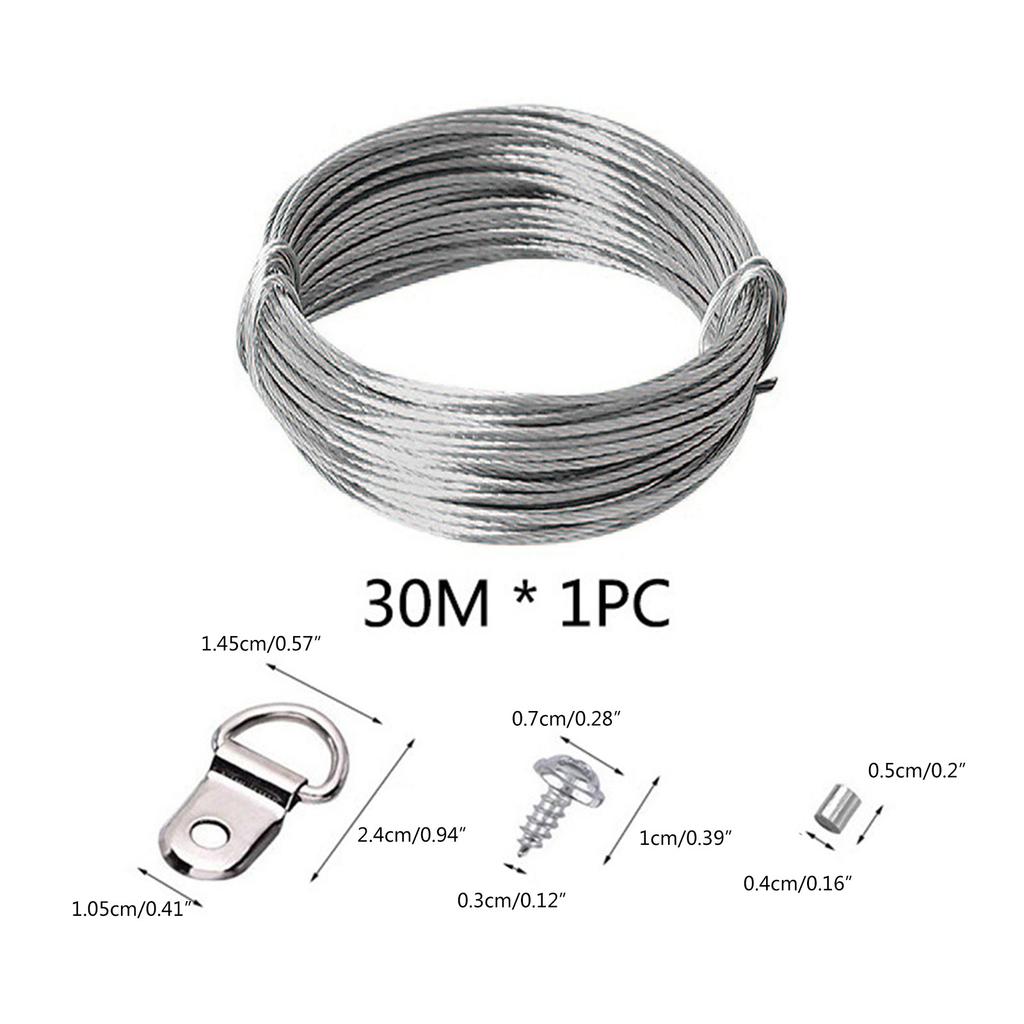 30m Metal Picture Frame Wire Set with Hangers & Crimping Sleeves Metal Picture Wires set 131pcs for Frames & Mirrors