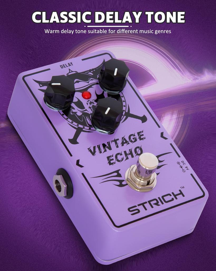 STRICH VINTAGE ECHO Delay Guitar True Bypass Analog Delay Pedal for Vintage Electric Purple Pedal, Guitars,