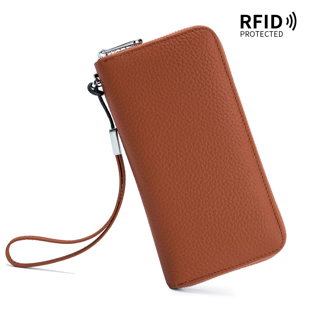 Женский длинный клатч из натуральной кожи с защитой от RFID-излучения – мягкий минималистичный кошелек с карманом для телефона и отделениями для карт