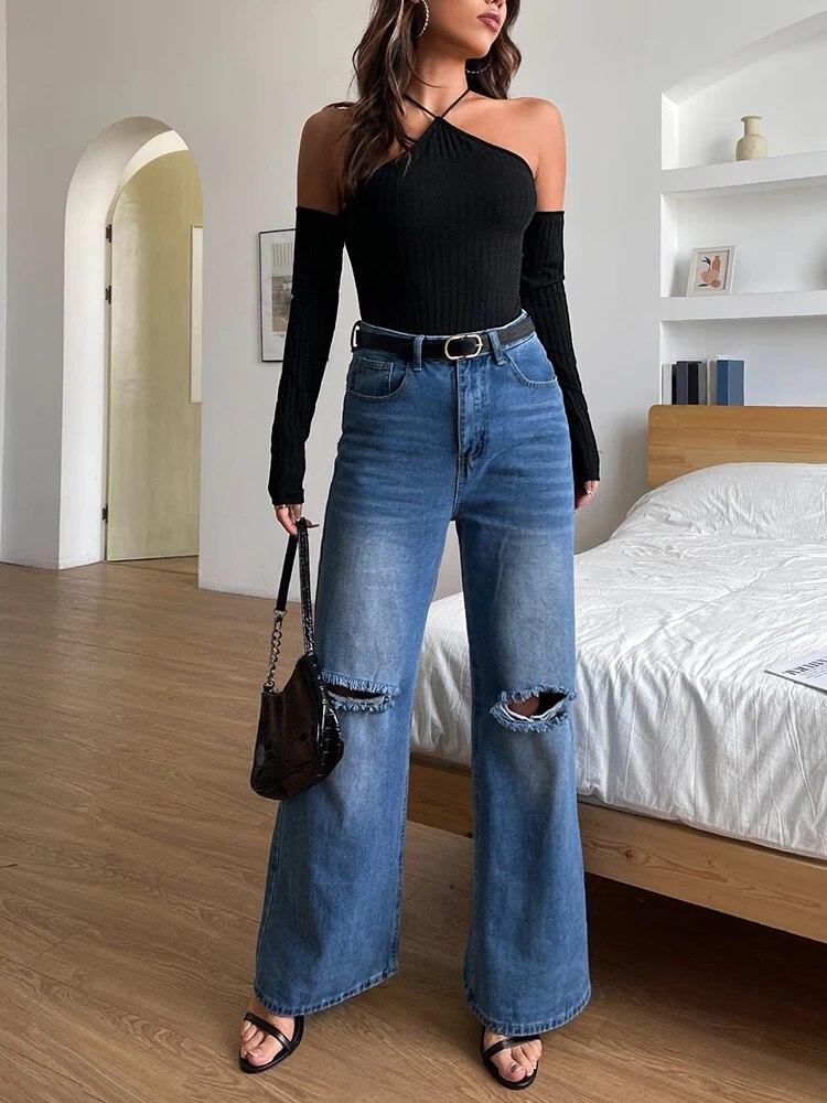 Women's Retro Tight Fitting Sexy Off the Shoulder Slim Black Pullover Long Sleeved Jumpsuit